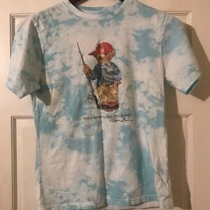 Polo Bear Tie-Dye Cotton Tee by Ralph Lauren - Blue/White Size (14-16) L